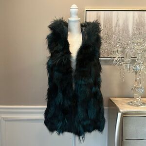 New Women vest Real fur in emerald green and black with pockets and hoodie
